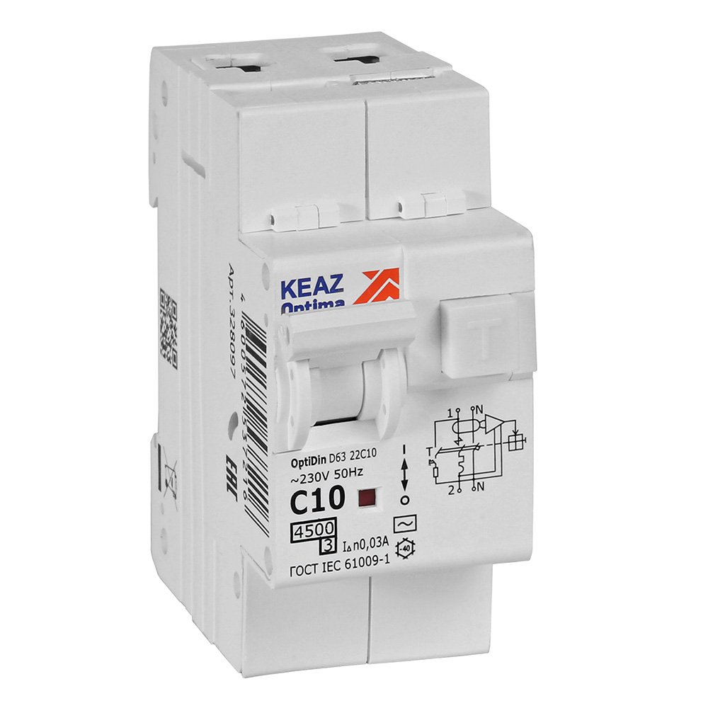 OptiDin D63-22C10-AC-У3 (2P, C10, 30mA, 4,5кА)