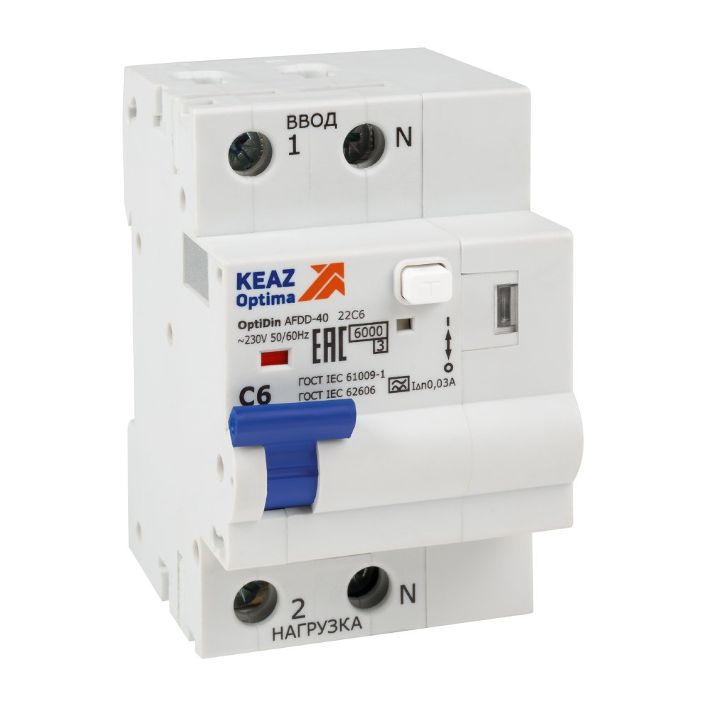 OptiDin AFDD-40-22C6-A-У3 (2P, C6, 30mA, Uоткл 275В)